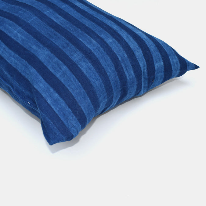 Tensira Blue Indigo Stripe Lumbar Throw Pillow at Collyer's Mansion