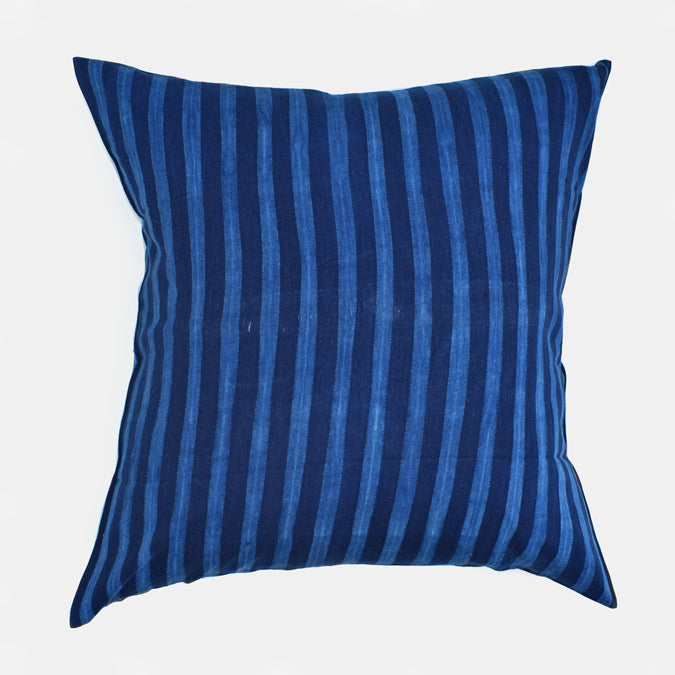 Tensira Blue Stripe Pillow in Cotton Indigo at Collyer's Mansion